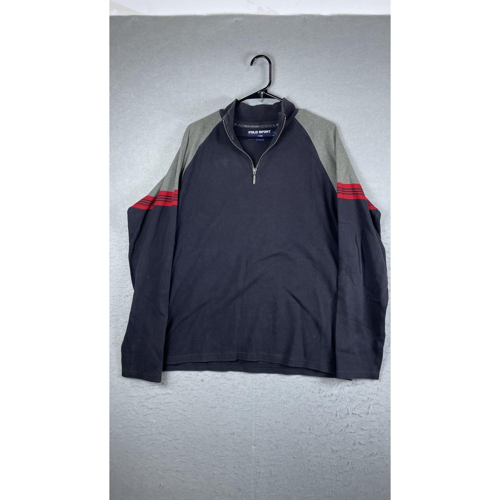 Polo Ralph Lauren Sweatshirt Mens Large Blue Quarter Zip Polo Sport Striped